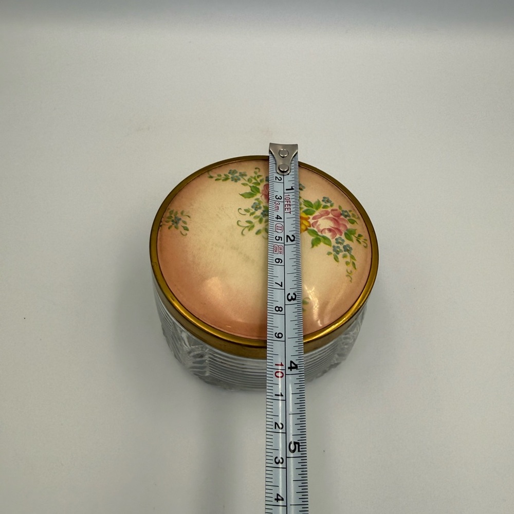 Vintage Art Deco Glass Vanity Cosmetic Makeup Jar Floral Lid Floral Pattern - Picture 11 of 11